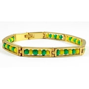 14kt Gold Stainless Steel Orula Bracelet Open Green Yellow Beads Babalawo Amulet Protection Unisex 8"