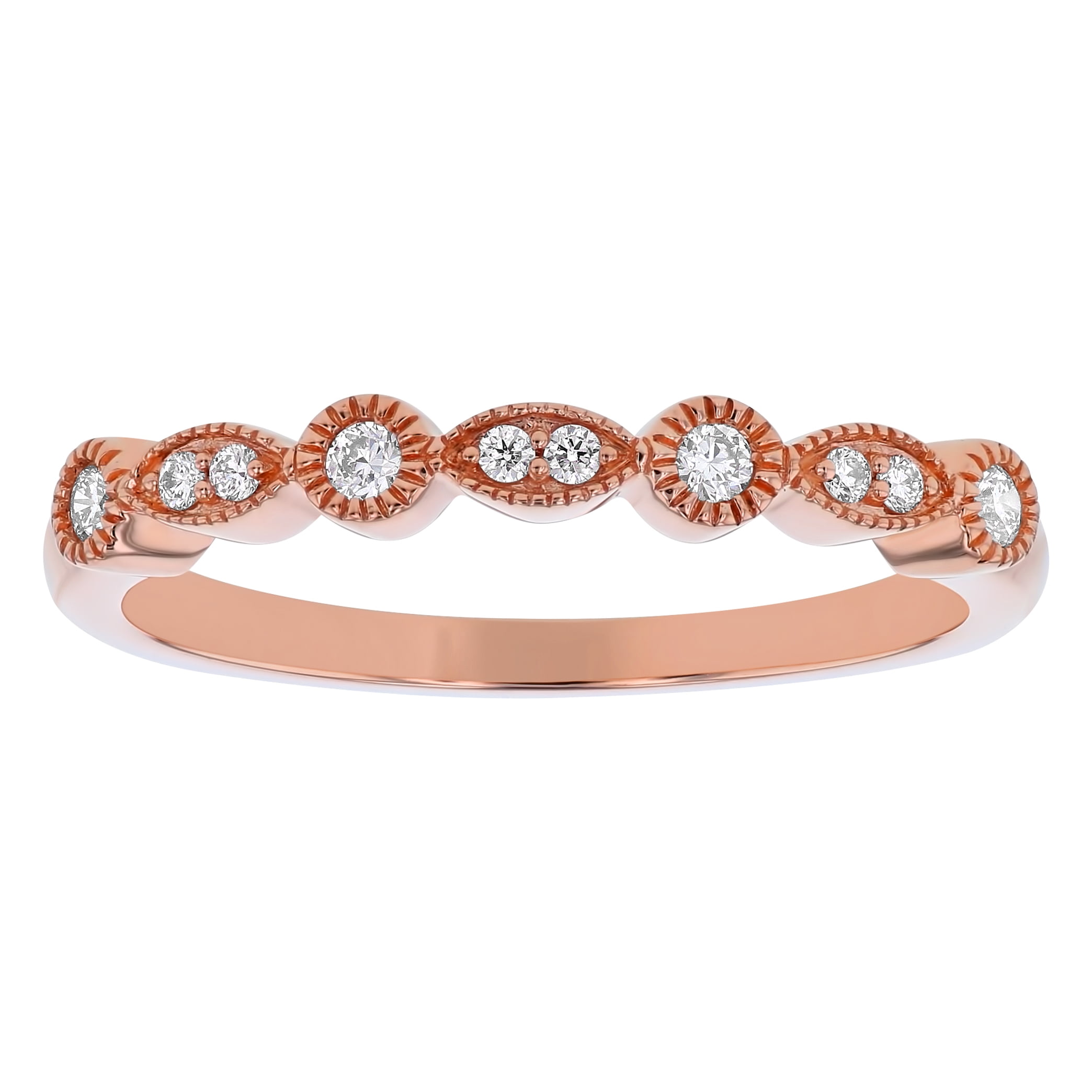 14kt Rose Gold 1/10ct Diamonds Art Deco Vintage Inspired Anniversary Wedding Band Ring