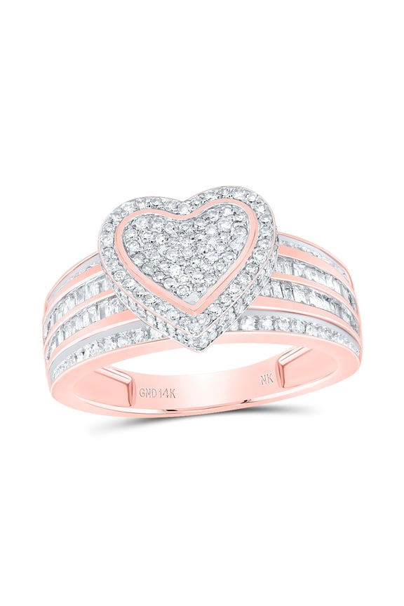 14kt Rose Gold 5/8 Cttw Natural Diamond Fashion Heart Wedding Engagement Anniversary Ring, Women Size: 5-9