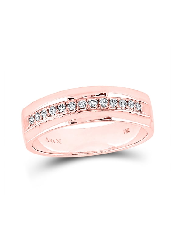 14kt Rose Gold Mens Machine Set Round Diamond Wedding Band Ring 1/5 Cttw