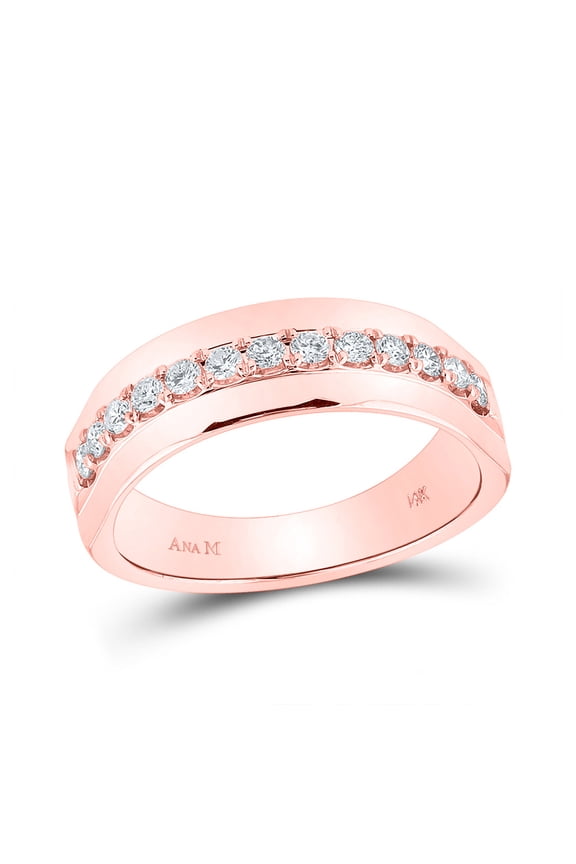 14kt Rose Gold Mens Round Diamond Wedding Single Row Band Ring 1/2 Cttw