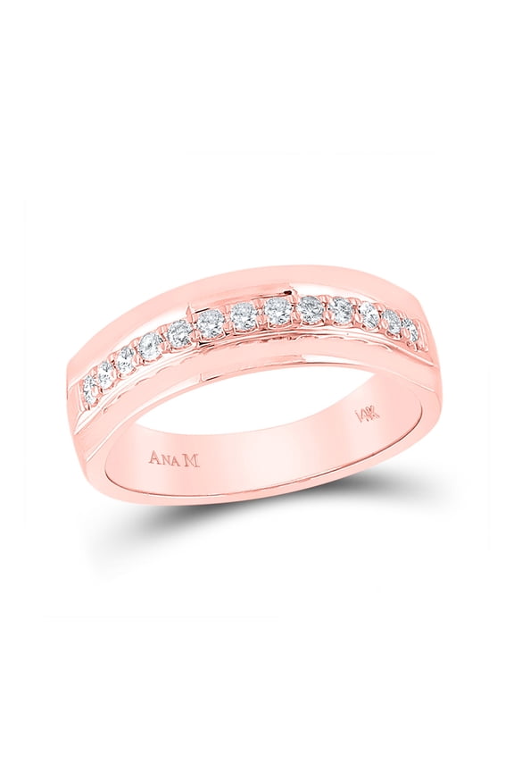 14kt Rose Gold Mens Round Diamond Wedding Single Row Band Ring 1/3 Cttw