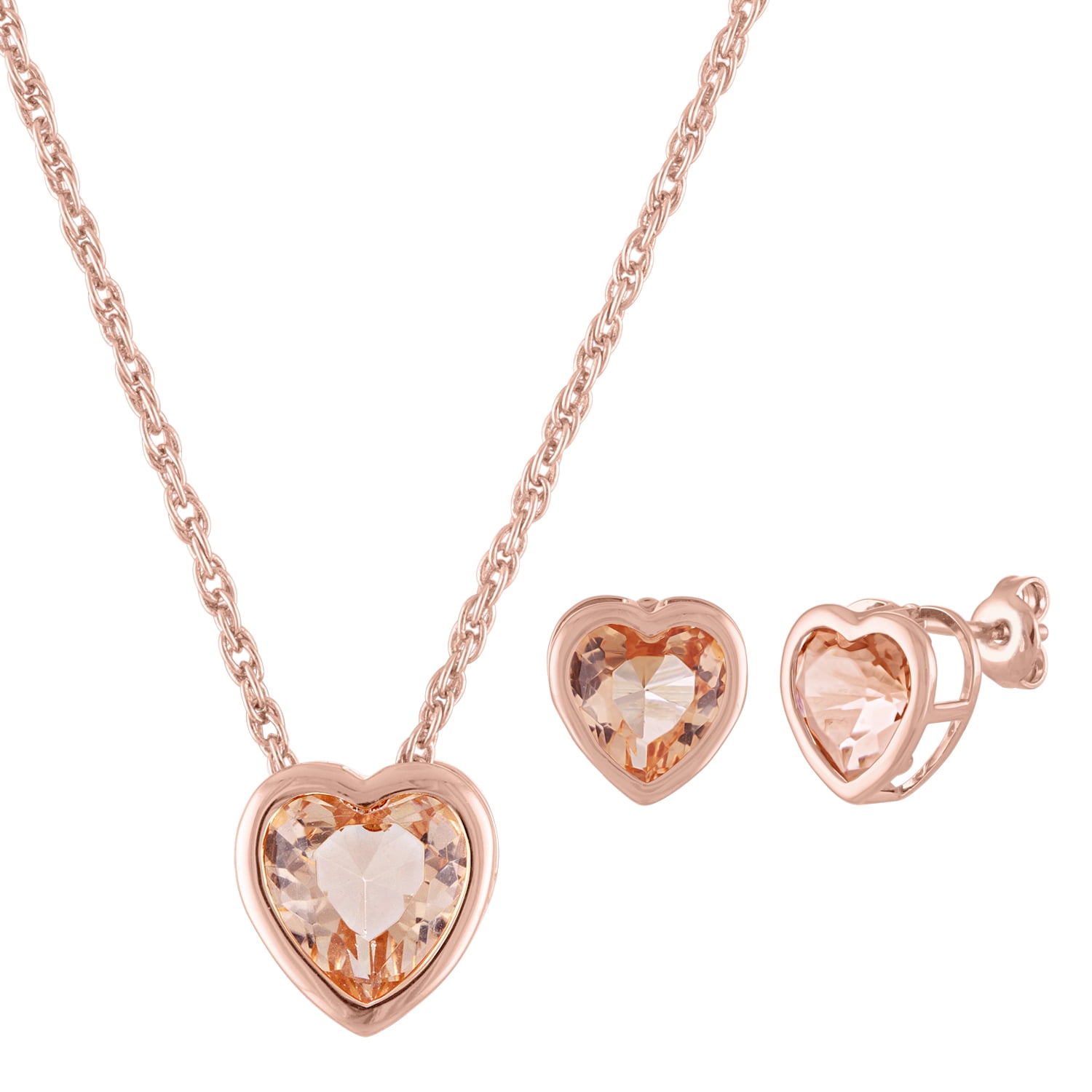 14kt Rose Gold Plated Simulated Morganite Heart and Earring Set