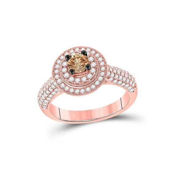 14kt Rose Gold Round Brown Diamond Halo Bridal Wedding Engagement Ring 1 Cttw
