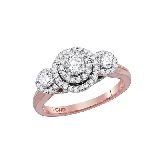 14kt Rose Gold Round Diamond 3-stone Bridal Wedding Engagement Ring 1 Cttw