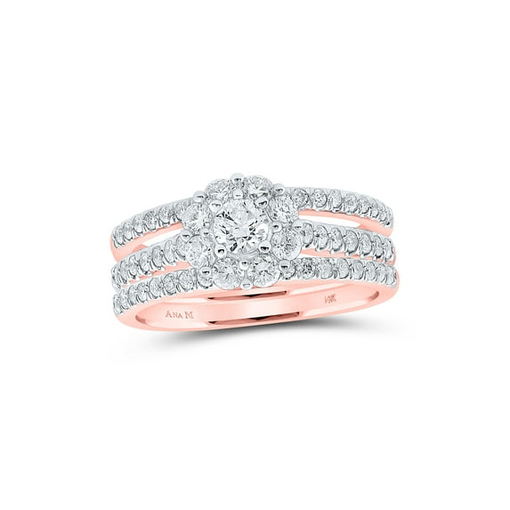 14kt Rose Gold Round Diamond Bridal Wedding Ring Band Set 1-1/4 Cttw