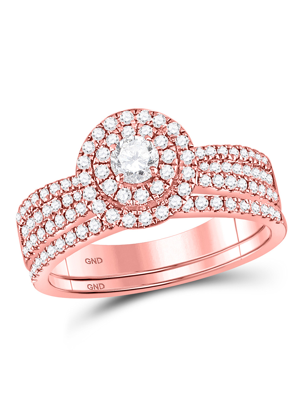 14kt Rose Gold Round Diamond Bridal Wedding Ring Band Set 7/8 Cttw