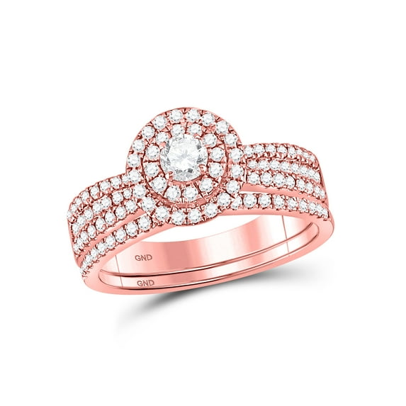 14kt Rose Gold Round Diamond Bridal Wedding Ring Band Set 7/8 Cttw