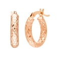 thumbnail image 1 of 14kt Rose Gold Women's 3x15mm Diamond Cut Hoop Earrings With Snap Bar Closure, 1 of 4