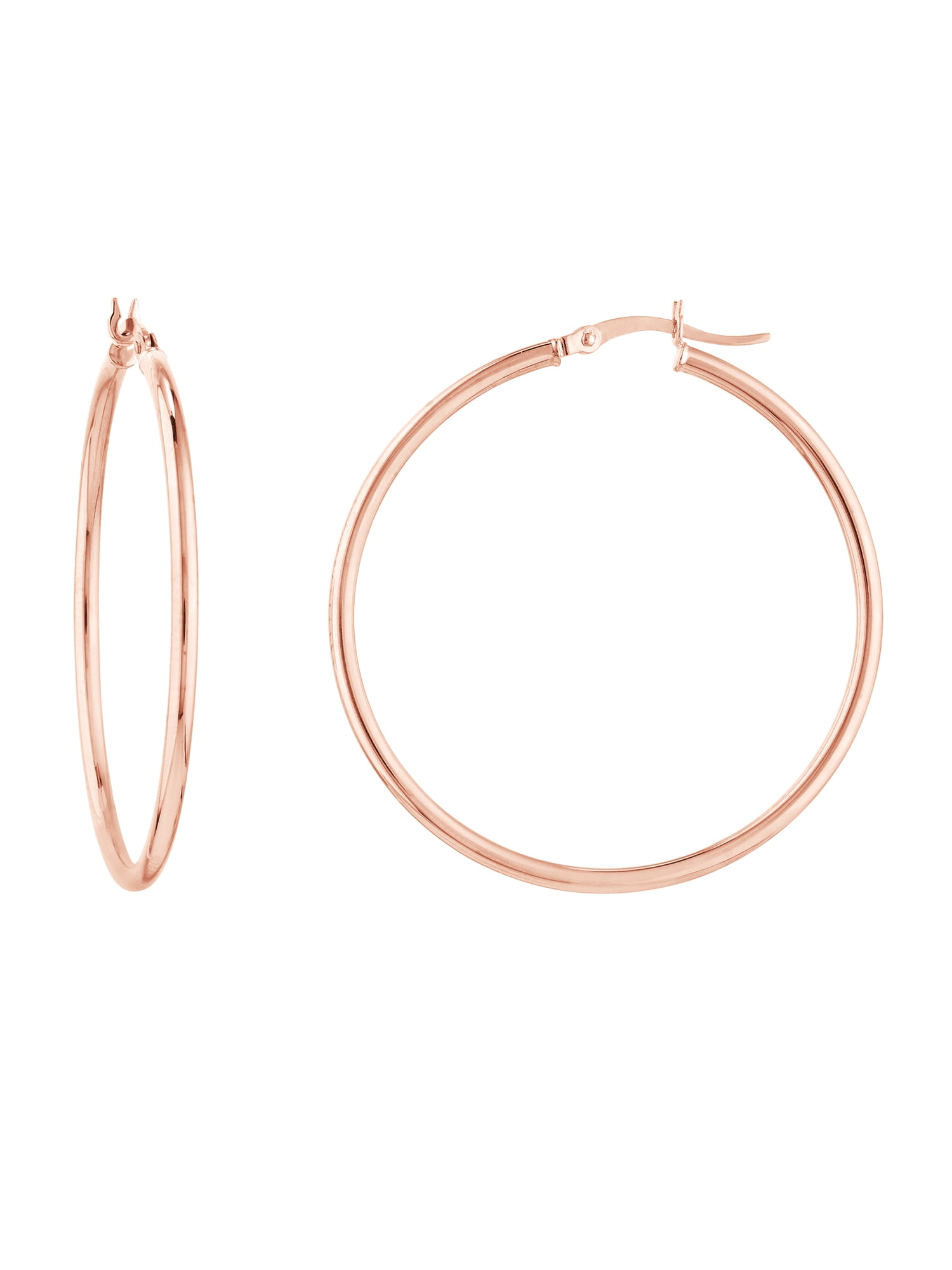 14kt Rose Gold Women's Polished 2x40mm Round Tube Hoop Earrings With Snap Bar Closure