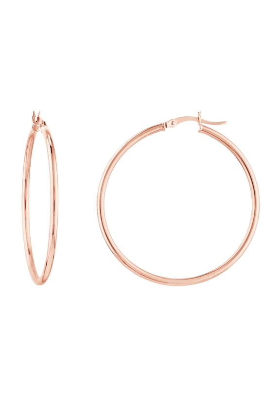 14kt Rose Gold Women's Polished 2x40mm Round Tube Hoop Earrings With Snap Bar Closure