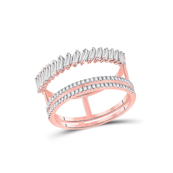 14kt Rose Gold Womens Baguette Round Diamond Modern Negative Space Ring 5/8 Cttw