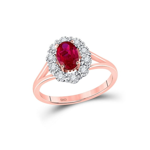 14kt Rose Gold Womens Oval Ruby Diamond Solitaire Ring 1-1/4 Cttw