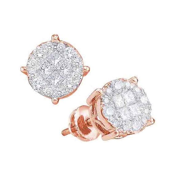 14kt Rose Gold Womens Princess Round Diamond Soleil Cluster Earrings 1/2 Cttw = .5 Cttw (I1 Clarity, princess cut)