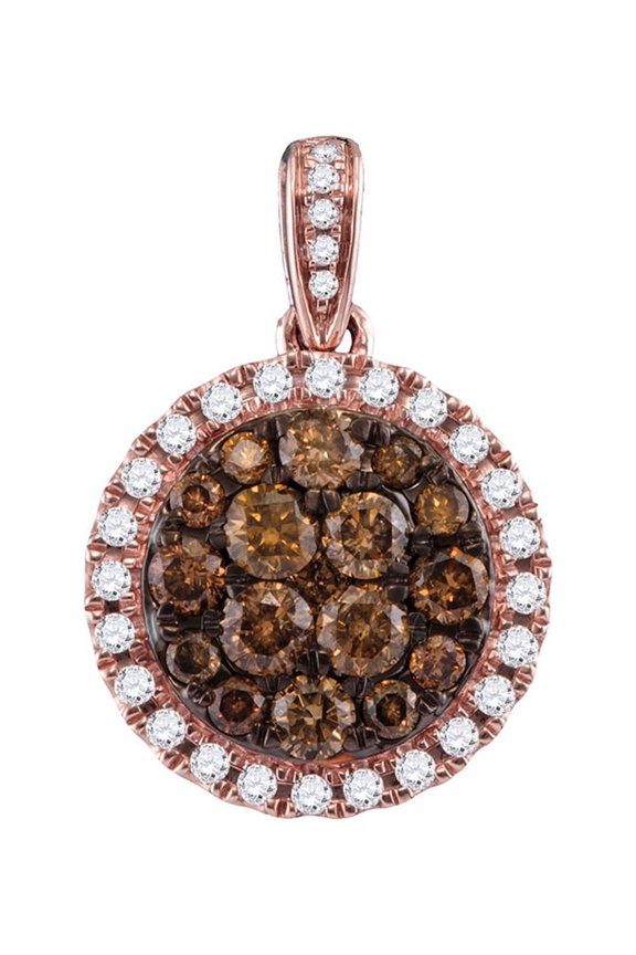 14kt Rose Gold Womens Round Brown Diamond Circle Cluster Pendant 1 Cttw