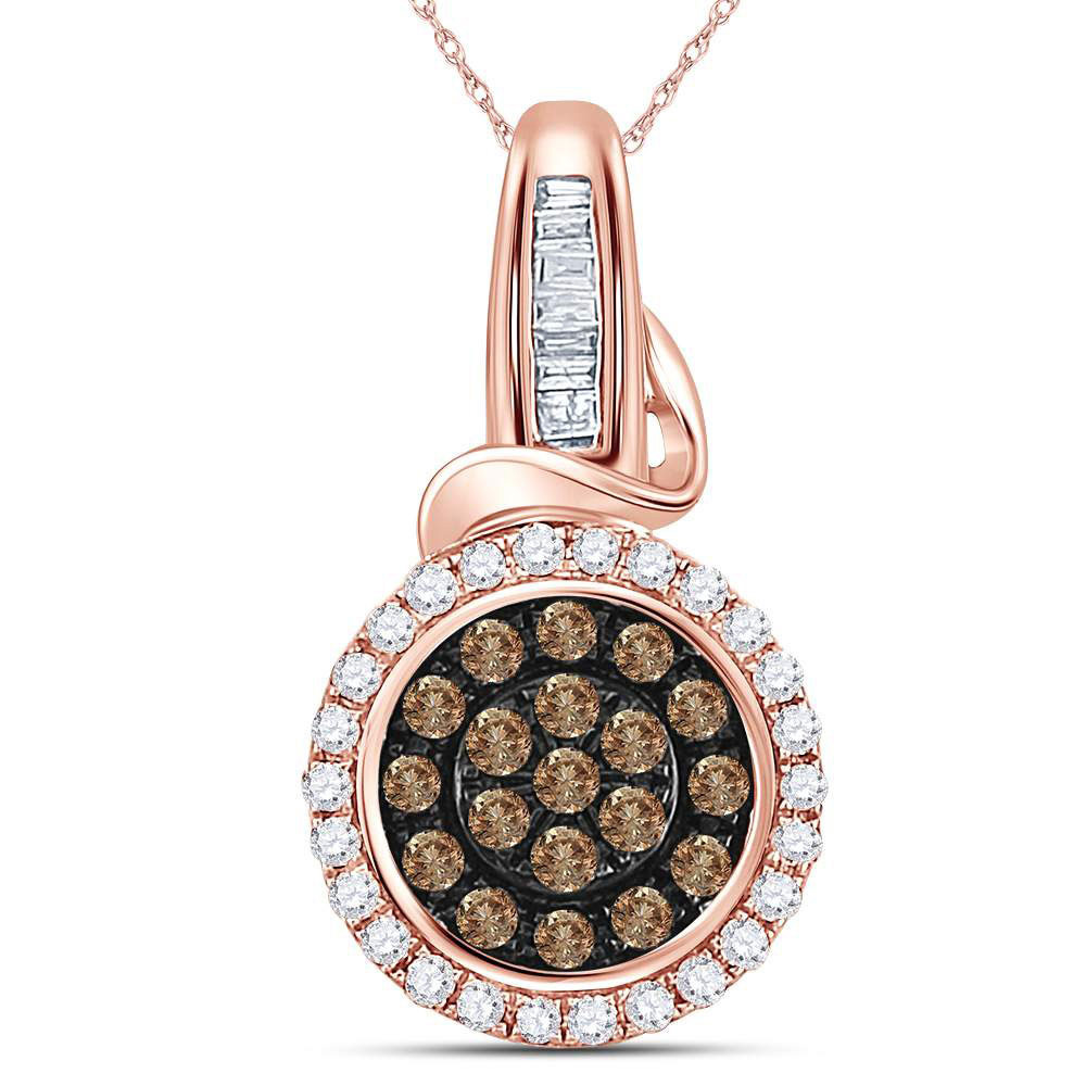 14kt Rose Gold Womens Round Brown Diamond Circle Cluster Pendant 3/8 ...