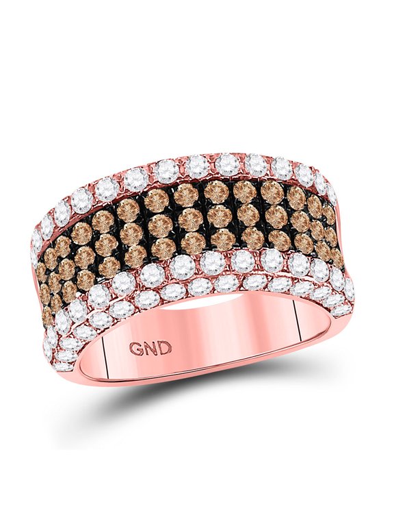 14kt Rose Gold Womens Round Brown Diamond Cocktail Anniversary Ring 2-3/8 Cttw
