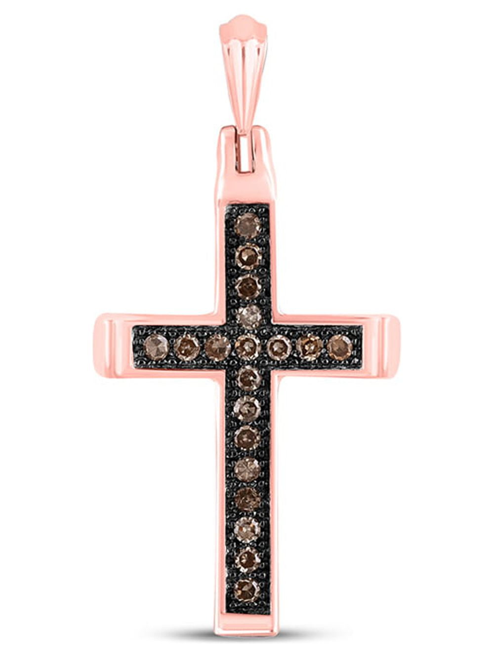 14kt Rose Gold Womens Round Brown Diamond Cross Pendant 1/10 Cttw