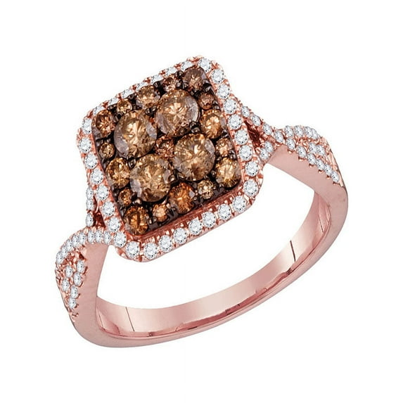 14kt Rose Gold Womens Round Brown Diamond Square Cluster Bridal Wedding Engagement Ring 1.00 Cttw