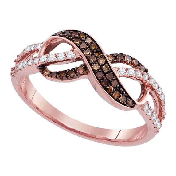 14kt Rose Gold Womens Round Cognac-brown Colored Diamond Infinity Ring 1/3 Cttw