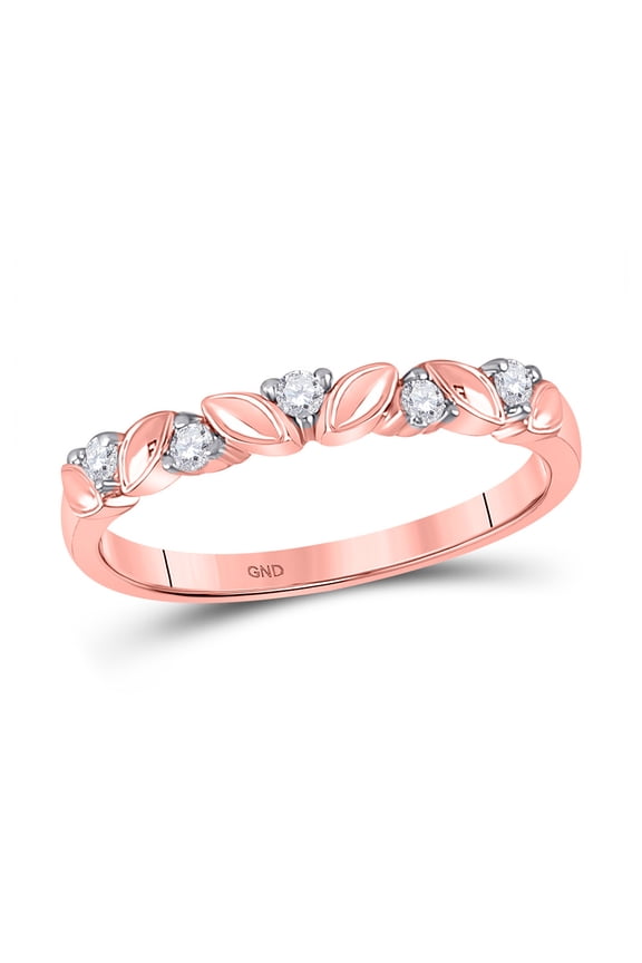14kt Rose Gold Womens Round Diamond 5-Stone Stackable Band Ring 1/10 Cttw