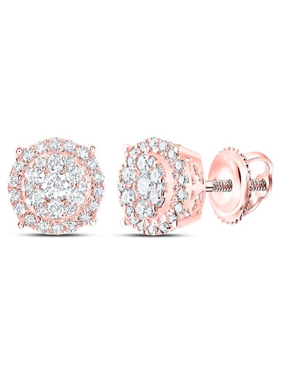 14kt Rose Gold Womens Round Diamond Circle Cluster Earrings 1/2 Cttw