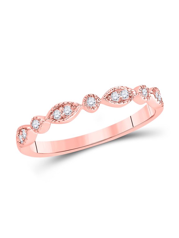 14kt Rose Gold Womens Round Diamond Classic Stackable Band Ring 1/10 Cttw