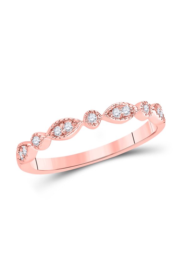 14kt Rose Gold Womens Round Diamond Classic Stackable Band Ring 1/10 Cttw