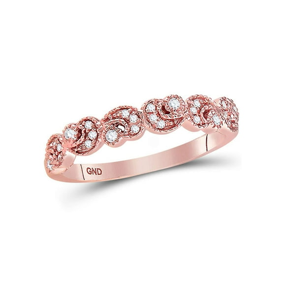 14kt Rose Gold Womens Round Diamond Crescent Stackable Band Ring 1/10 Cttw