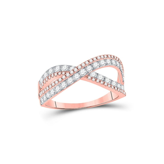 14kt Rose Gold Womens Round Diamond Crossover Band Ring 3/4 Cttw