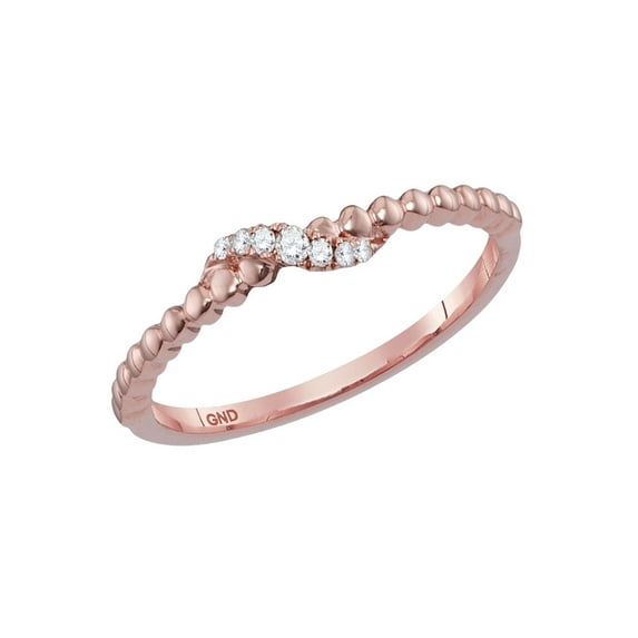 14kt Rose Gold Womens Round Diamond Crossover Stackable Band Ring 1/20 Cttw