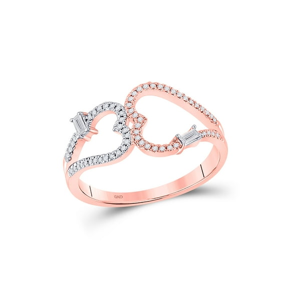 14kt Rose Gold Womens Round Diamond Double Heart Ring 1/5 Cttw
