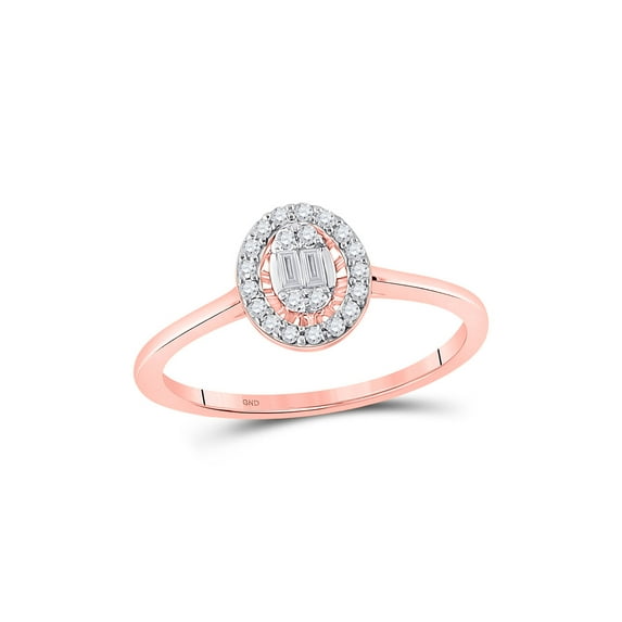 14kt Rose Gold Womens Round Diamond Fashion Cluster Oval Ring 1/6 Cttw