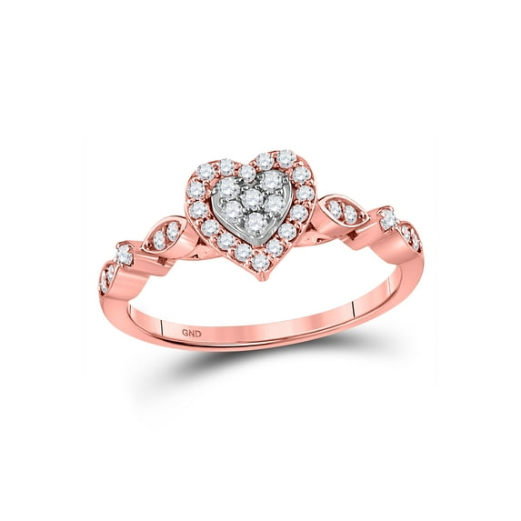 14kt Rose Gold Womens Round Diamond Heart Cluster Ring 1/3 Cttw