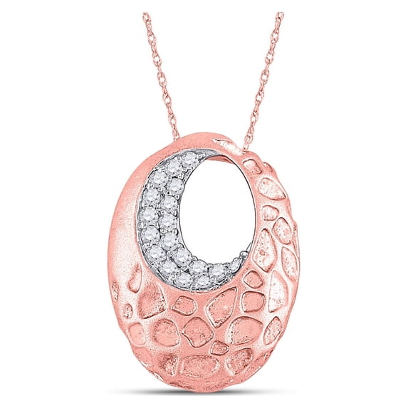 14kt Rose Gold Womens Round Diamond Pitted Oval Pendant 1/6 Cttw