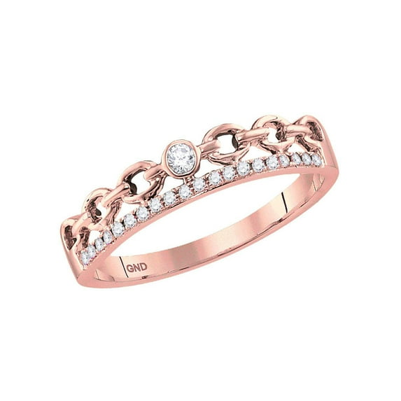 14kt Rose Gold Womens Round Diamond Rolo Link Stackable Band Ring 1/12 Cttw