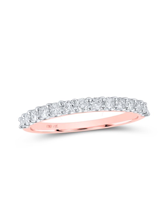 14kt Rose Gold Womens Round Diamond Single Row Band Ring 1/2 Cttw