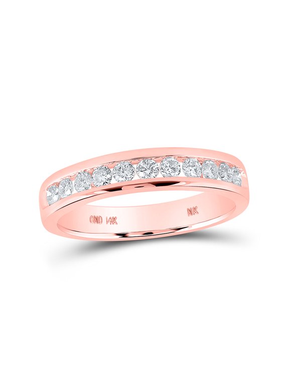 14kt Rose Gold Womens Round Diamond Single Row Band Ring 1/2 Cttw