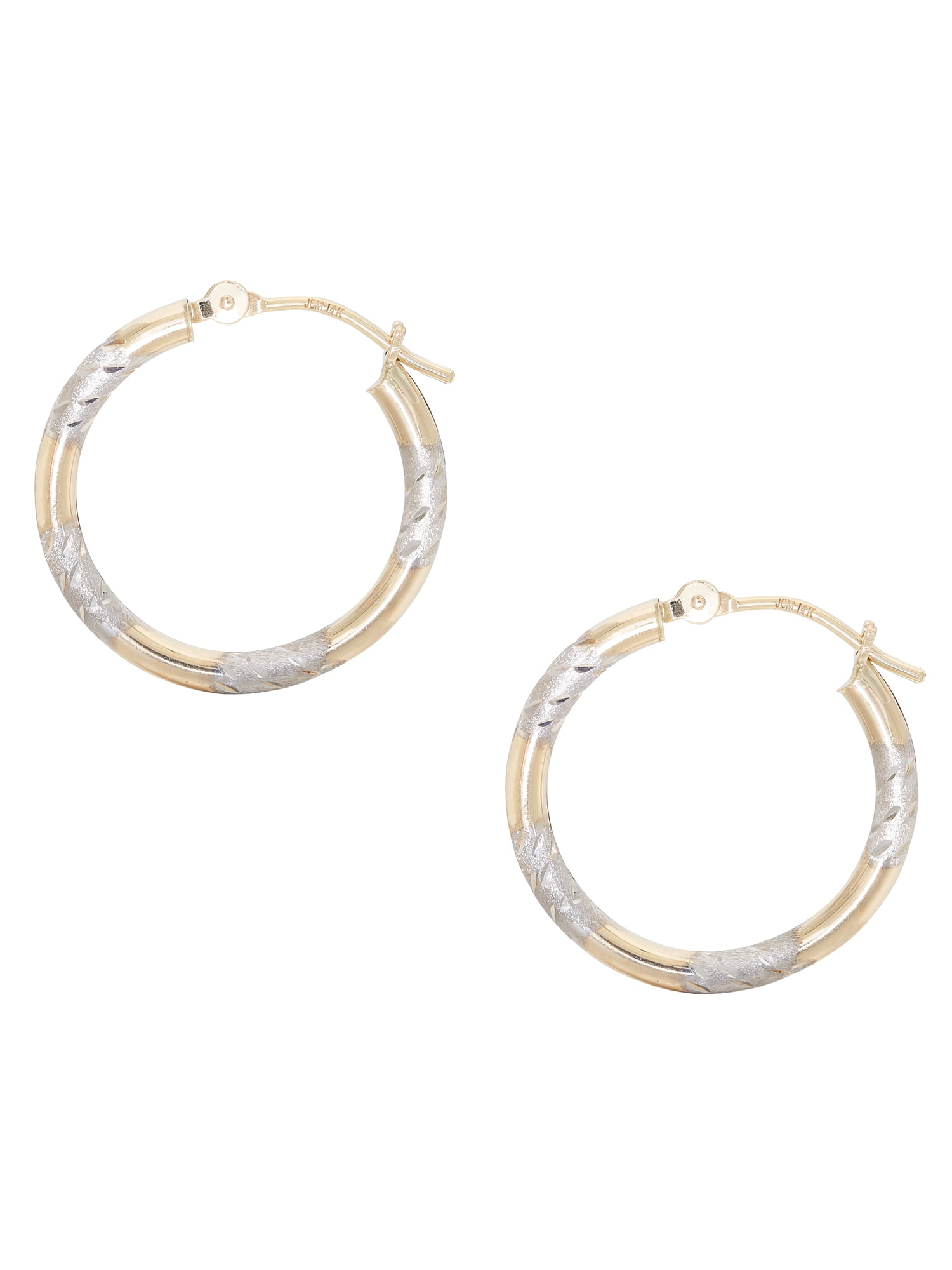 14kt Two Tone Gold Diamond Cut Hoop Earrings - Walmart.com