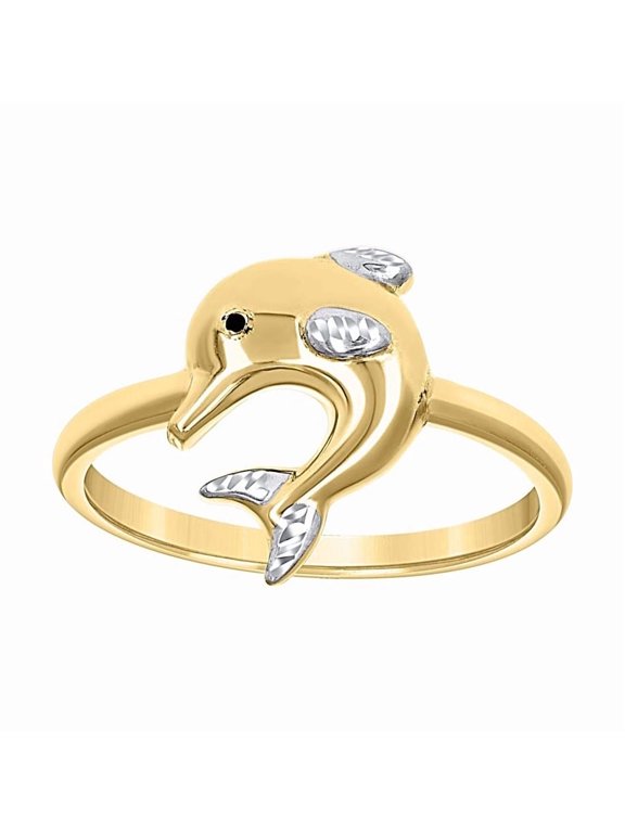 14kt Two-Tone Gold Womens Enameled Dolphin Ocean Life Bridal Anniversary Engagement Wedding Ring, Womens Size: 7