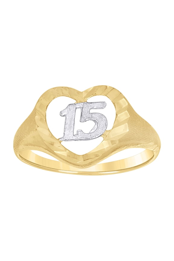 14kt Two-Tone Gold Womens Heart 15 Anos Quinceanera Bridal Anniversary Engagement Wedding Ring, Womens Size: 7