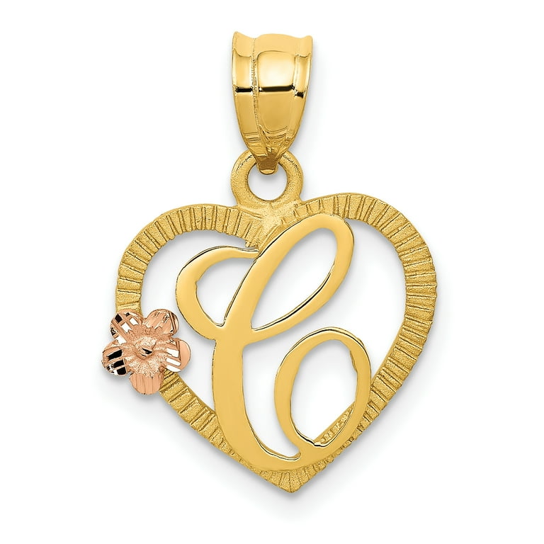 14kt Two Tone Yellow Gold Initial Monogram Name Letter C In Heart - Main Image