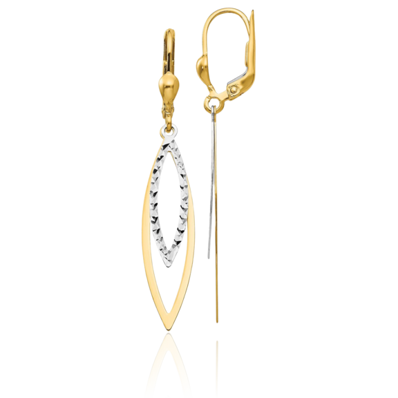 14K Solid Two Tone Gold Drop Dangle Earrings
