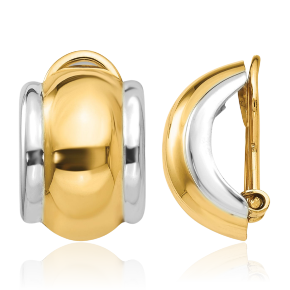 14K Solid Yellow Gold Omega Clip Non Pierced On Stud Earrings