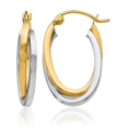 thumbnail image 1 of 14K Solid Two Tone Gold Oval Small Hoop Earrings, 1 of 10