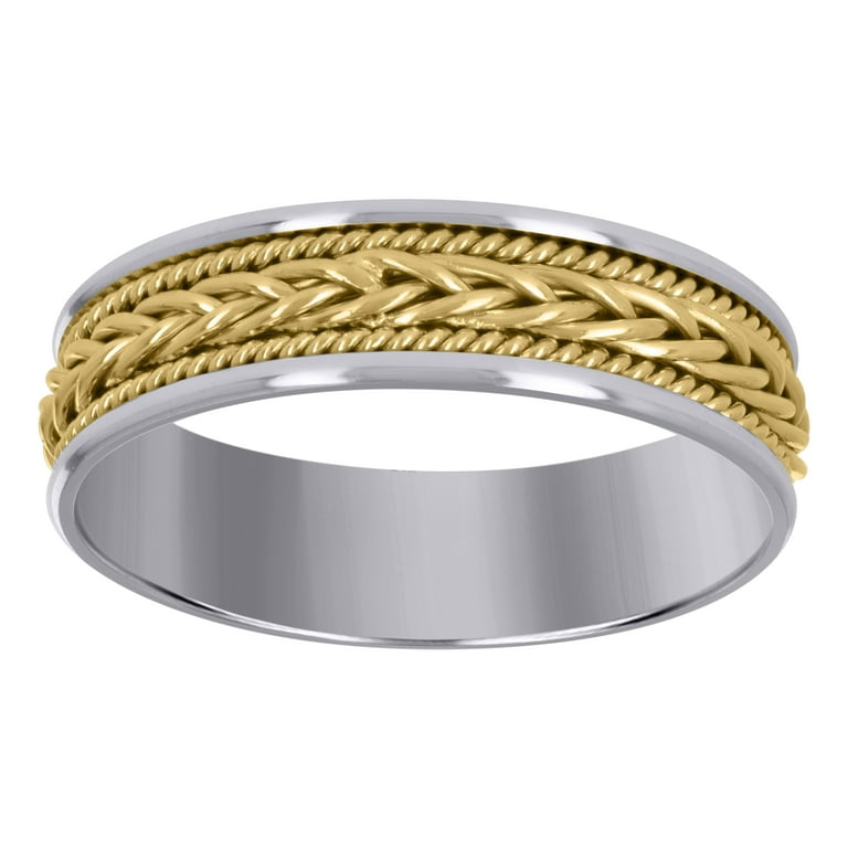 14kt Two-tone Gold Mens Hand Braided Wedding Band Comfort Fit 6mm
