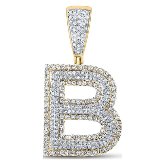 14kt Two-tone Gold Mens Round Diamond B Initial Letter Charm Pendant 1 Cttw