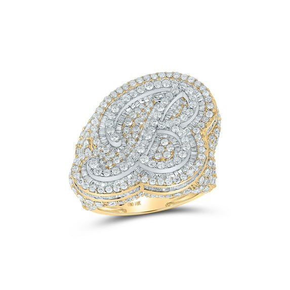 14kt Two-tone Gold Mens Round Diamond B Initial Letter Ring 8-1/2 Cttw
