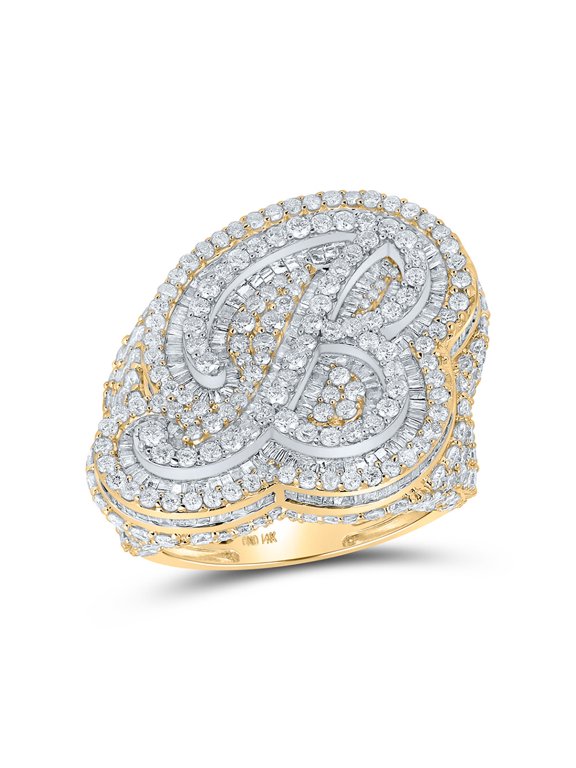 14kt Two-tone Gold Mens Round Diamond B Initial Letter Ring 8-1/2 Cttw