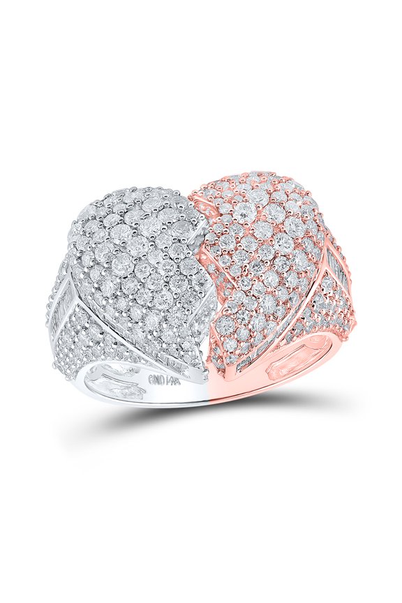 14kt Two-tone Gold Mens Round Diamond Broken Heart Ring 4-1/4 Cttw